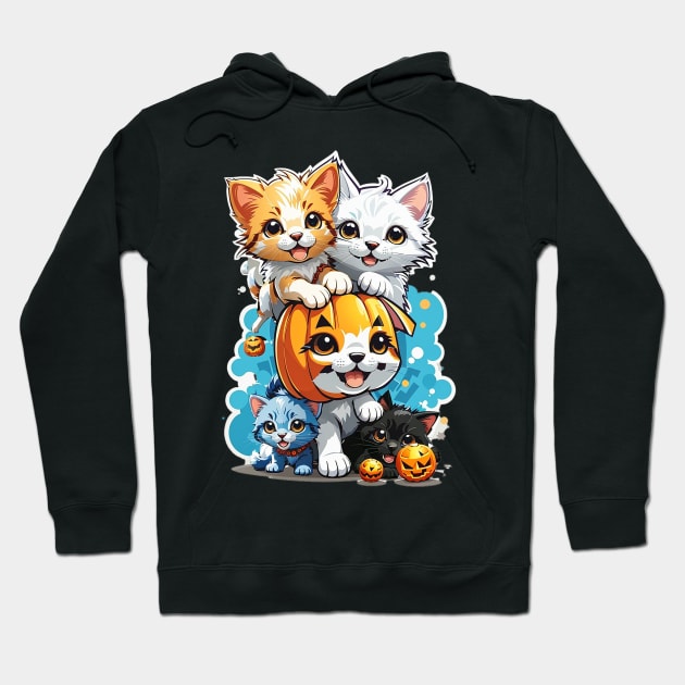 Kawaii Kittens And Dogs Playing Hoodie by AySelin